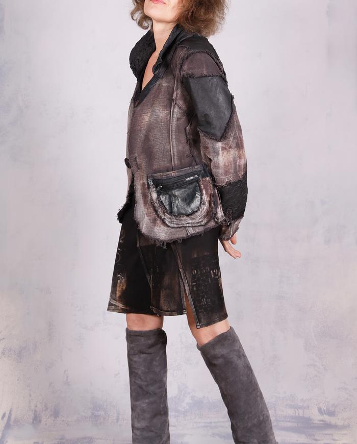 'on a tactile Odyssey' mixed materials fitted avant-garde jacket