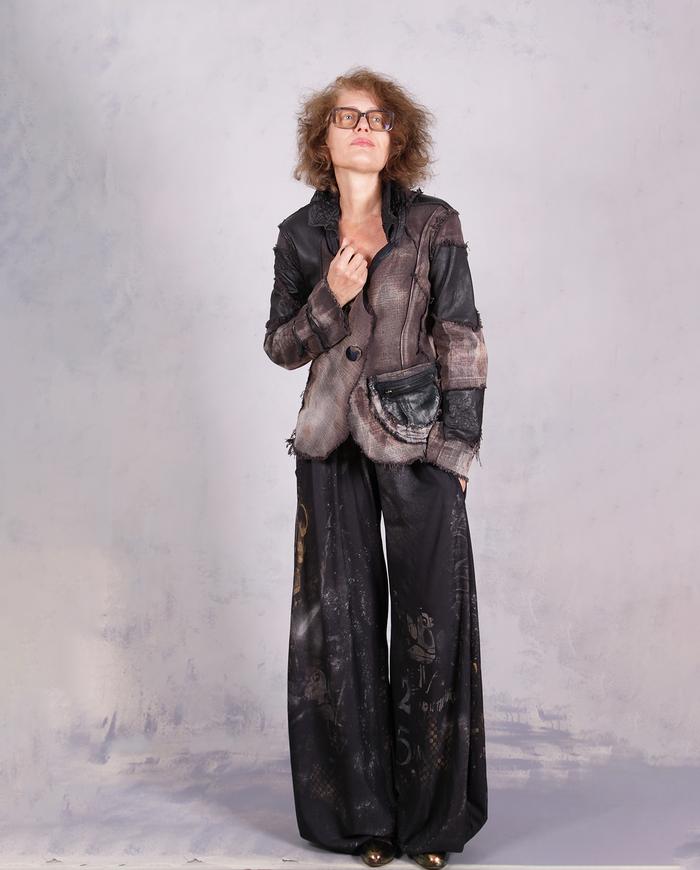 'on a tactile Odyssey' mixed materials fitted avant-garde jacket