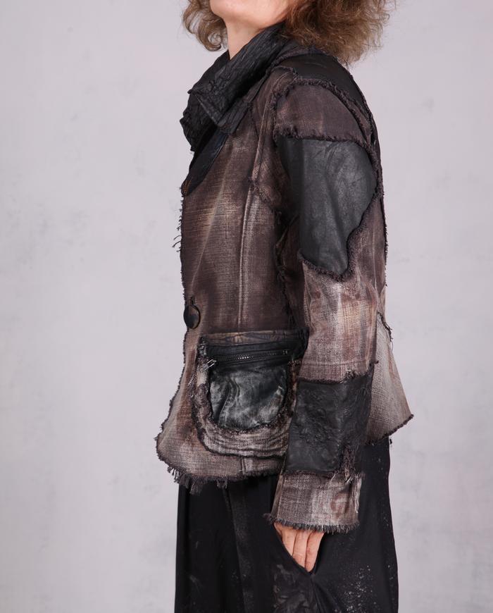 'on a tactile Odyssey' mixed materials fitted avant-garde jacket