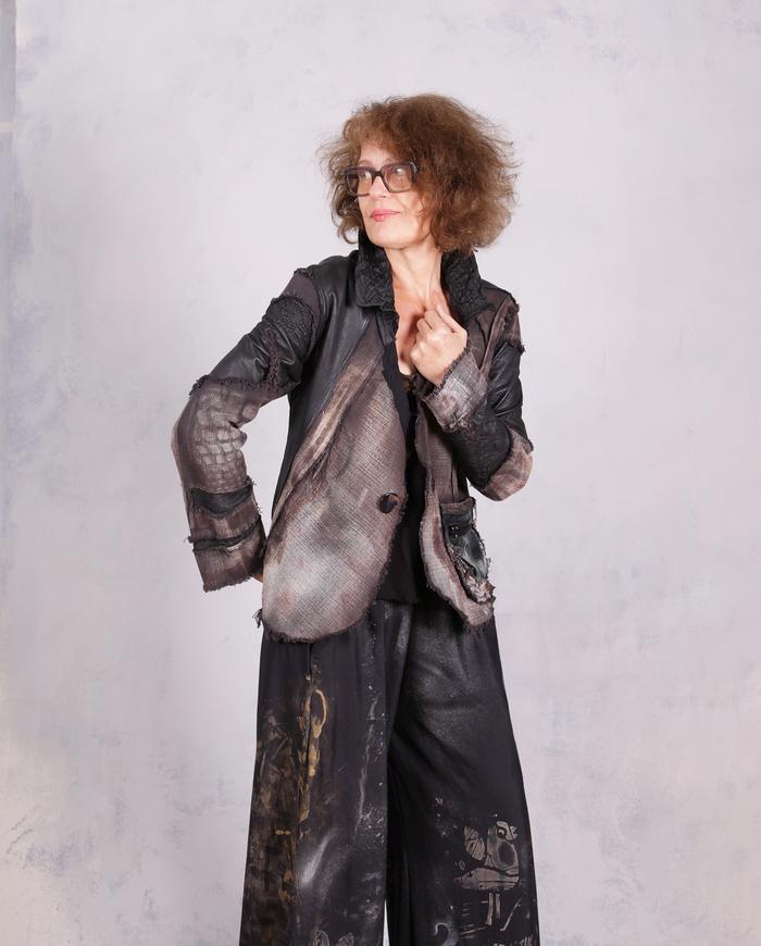 'on a tactile Odyssey' mixed materials fitted avant-garde jacket