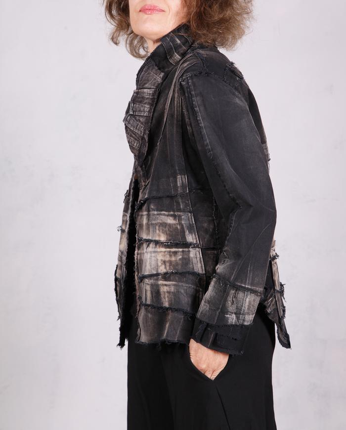 'one, two, four, eight, nine' distressed black and white jacket