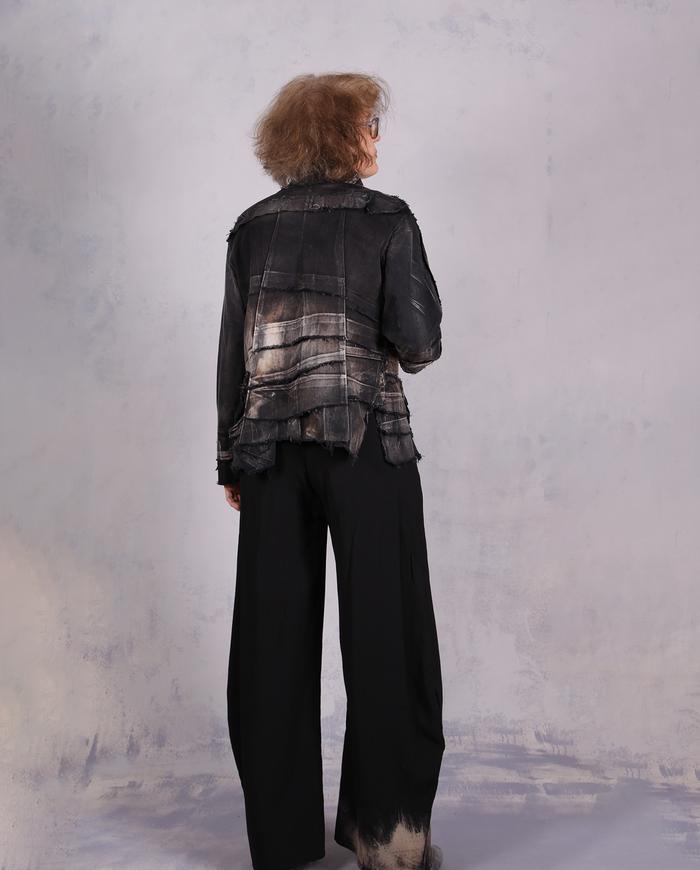 'one, two, four, eight, nine' distressed black and white jacket