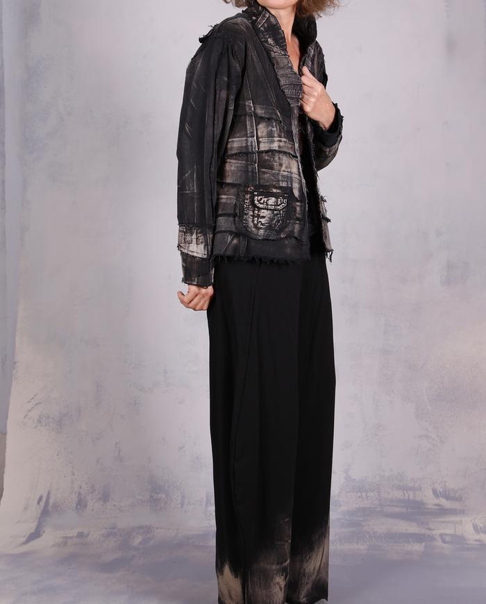 'one, two, four, eight, nine' distressed black and white jacket