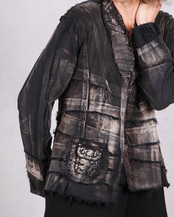 'one, two, four, eight, nine' distressed black and white jacket