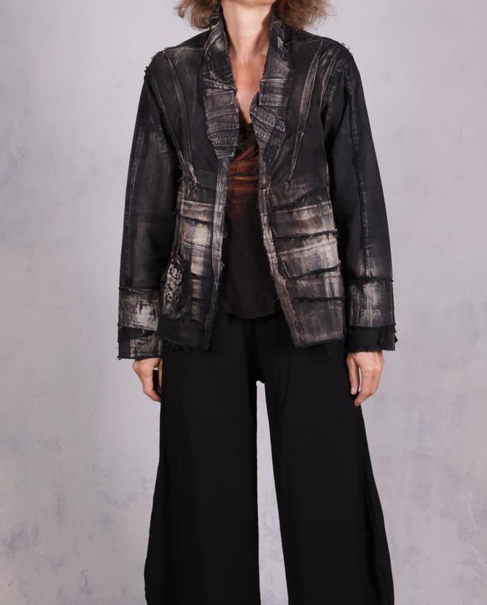 'one, two, four, eight, nine' distressed black and white jacket