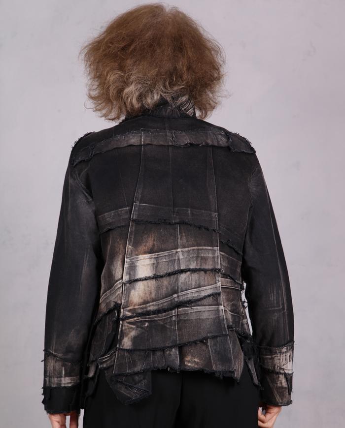 'one, two, four, eight, nine' distressed black and white jacket