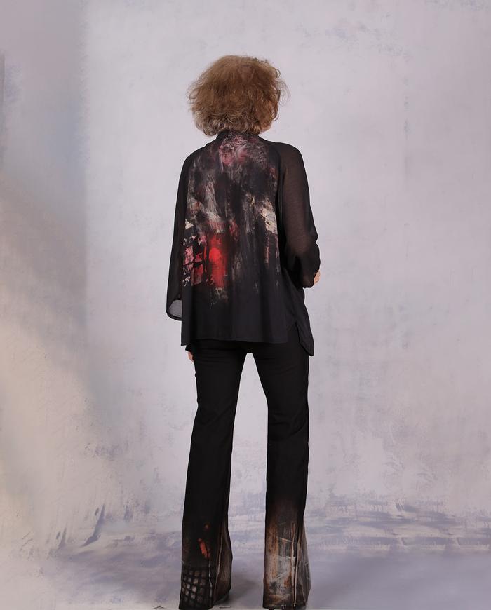 'light on the horizon' painted black blouse