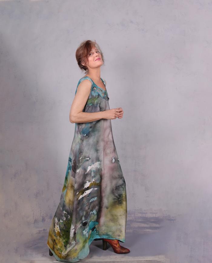 'dress like a walk in the park' luxury silk crepe hand-painted dress