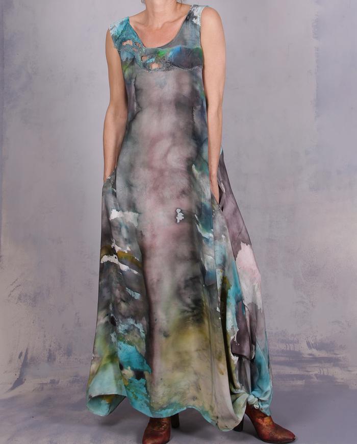 'dress like a walk in the park' luxury silk crepe hand-painted dress