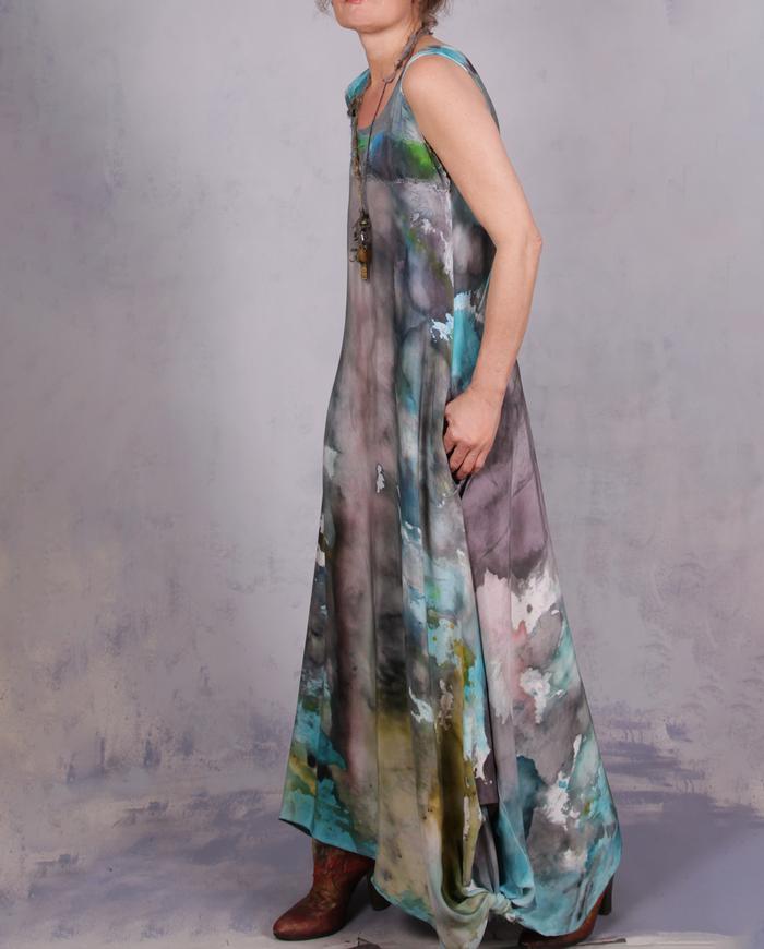 'dress like a walk in the park' luxury silk crepe hand-painted dress