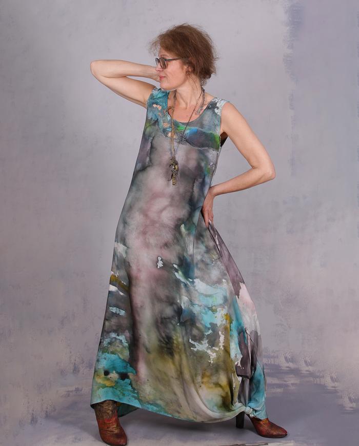 'dress like a walk in the park' luxury silk crepe hand-painted dress