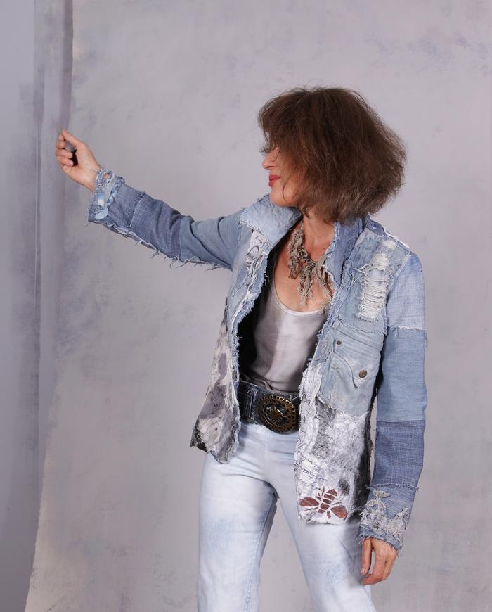 'seams like a masterpiece' detailed distressed denim jacket