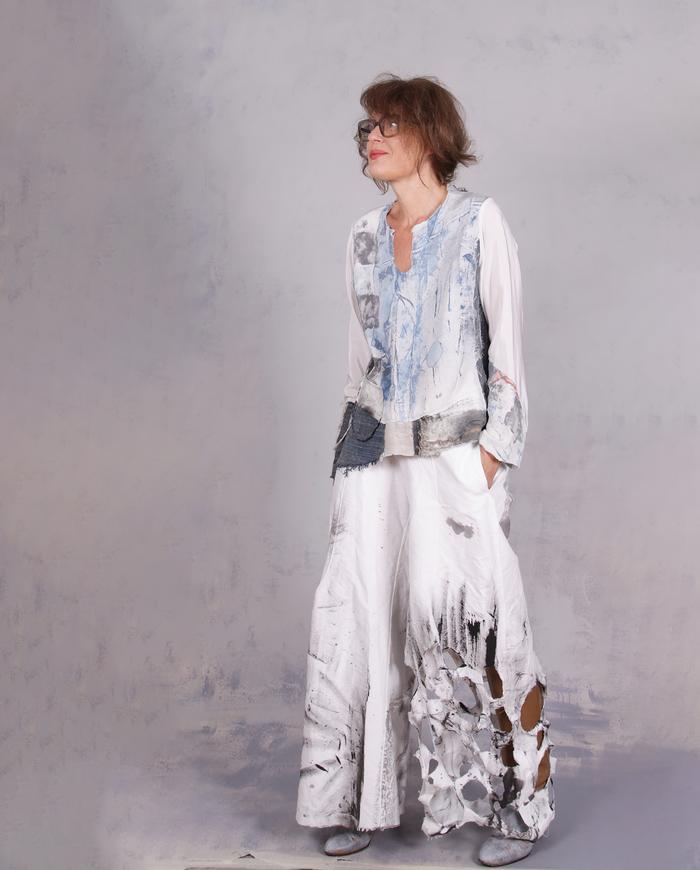 'a material witness' mixed fabrics flowy top