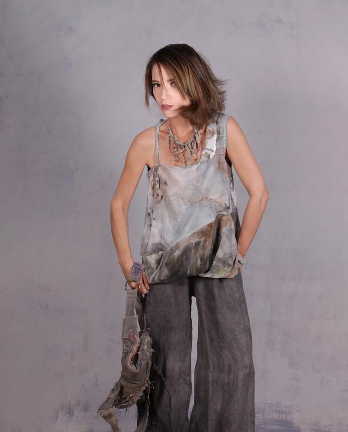 'haute-ly addictive' hand-painted asymmetrical silk top