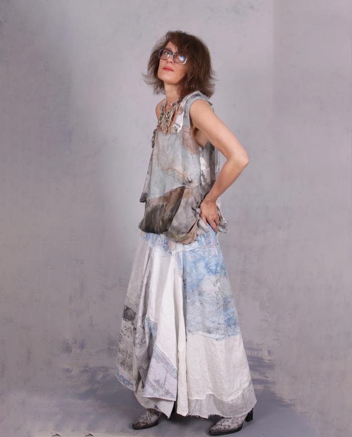 'haute-ly addictive' hand-painted asymmetrical silk top