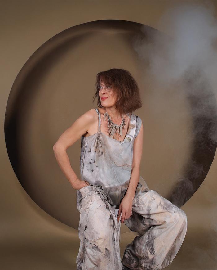 'haute-ly addictive' hand-painted asymmetrical silk top