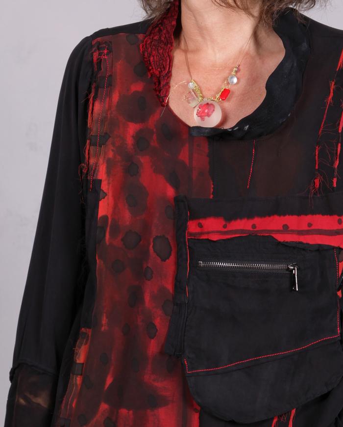 'red-y for the unexpected' asymmetrical one-size flowy silk blouse