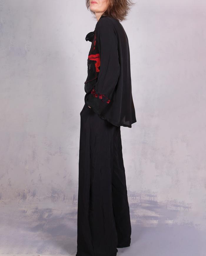 'red-y for the unexpected' asymmetrical one-size flowy silk blouse