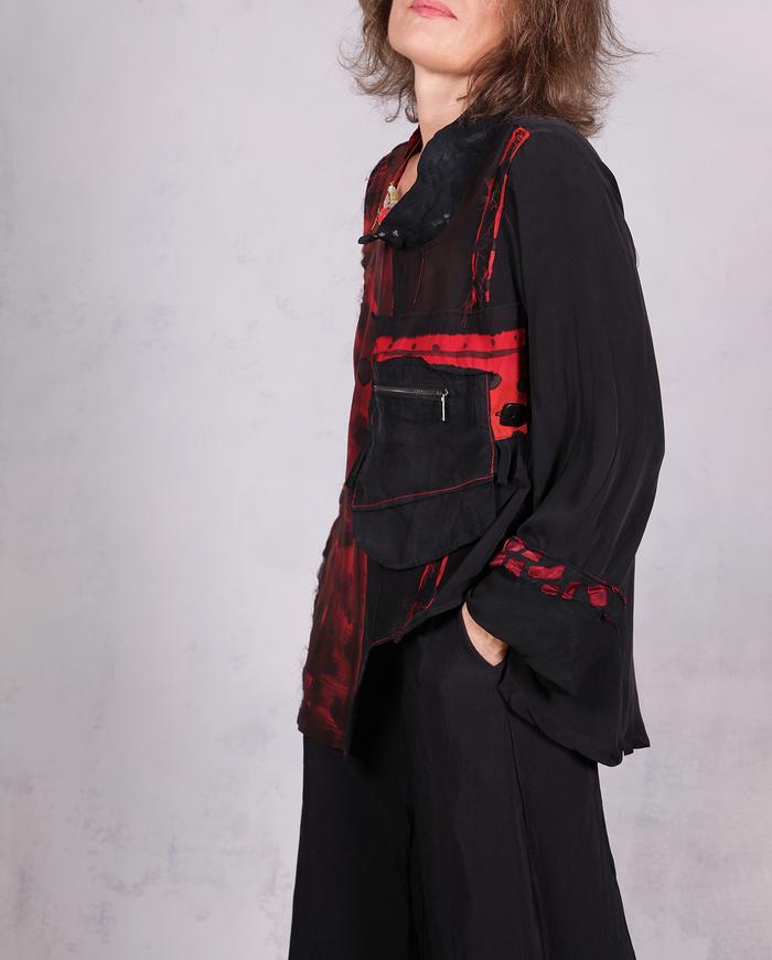 'red-y for the unexpected' asymmetrical one-size flowy silk blouse