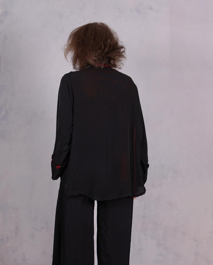 'red-y for the unexpected' asymmetrical one-size flowy silk blouse