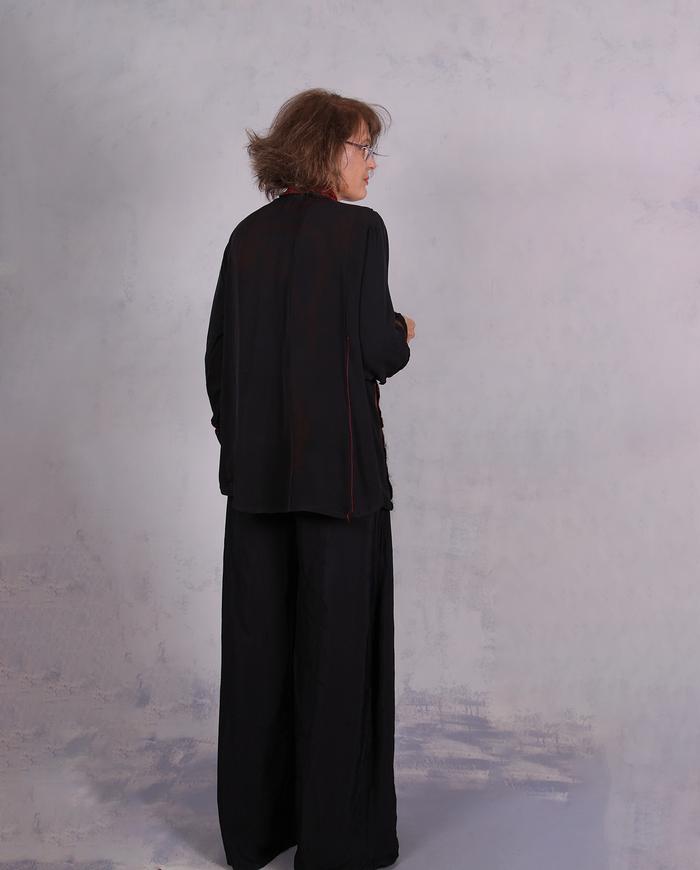 'red-y for the unexpected' asymmetrical one-size flowy silk blouse