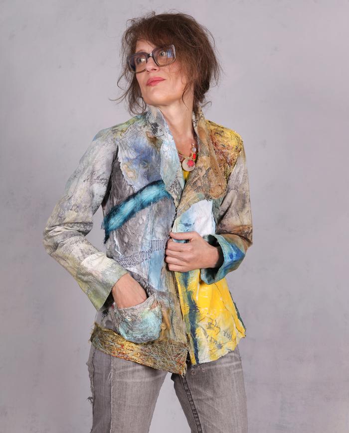 'the sun-day blues' highly detailed bold hand-painted jacket