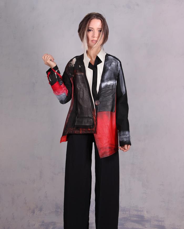 'tricolor noir' mixed lambskin and cotton art jacket