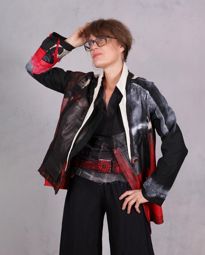 'tricolor noir' mixed lambskin and cotton art jacket