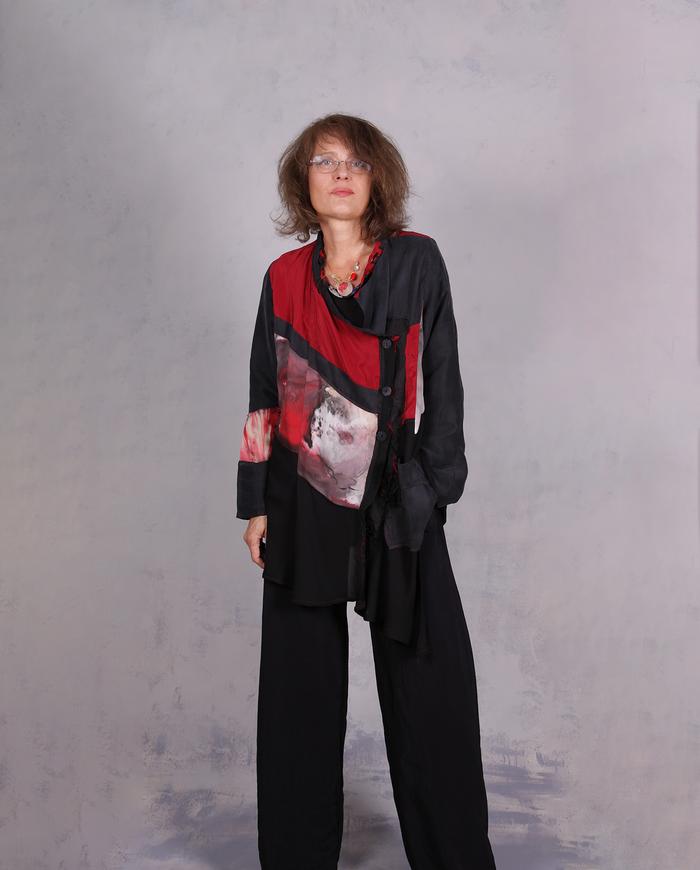 'keep on shifting' asymmetrical silk crepe tunic-to-jacket 