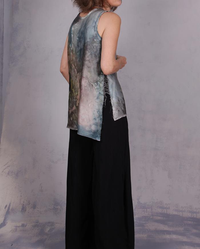 'cloud nine-to-five' asymmetrical luxurious silk reversible blouse