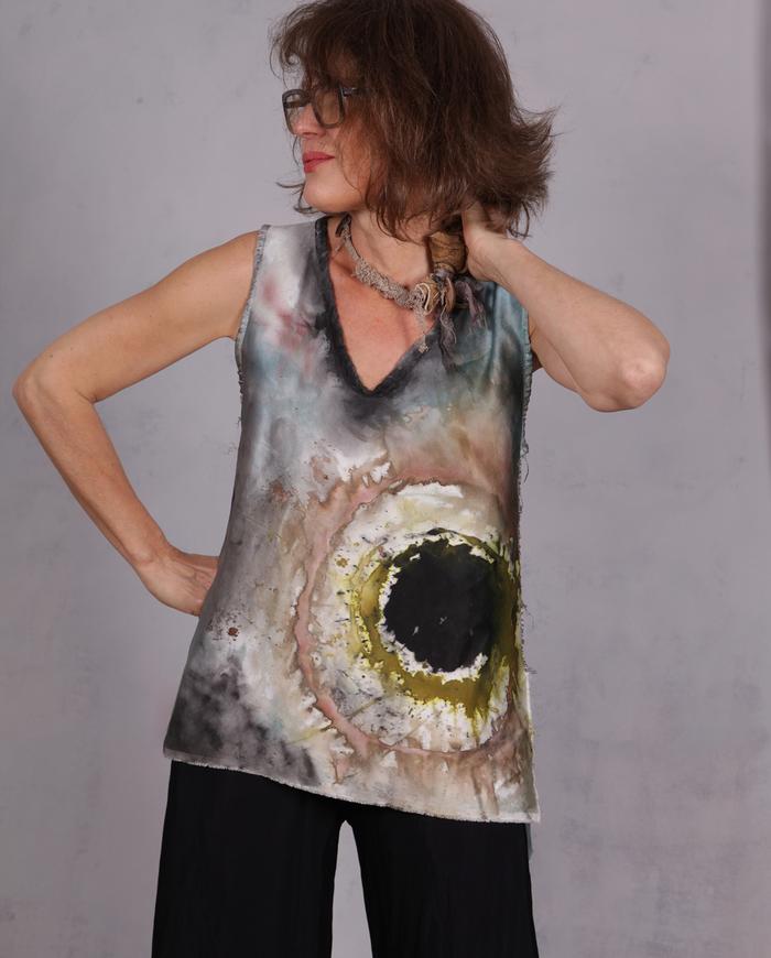 'cloud nine-to-five' asymmetrical luxurious silk reversible blouse