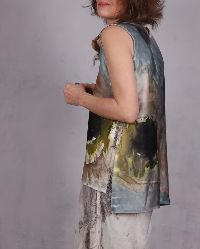 'cloud nine-to-five' asymmetrical luxurious silk reversible blouse