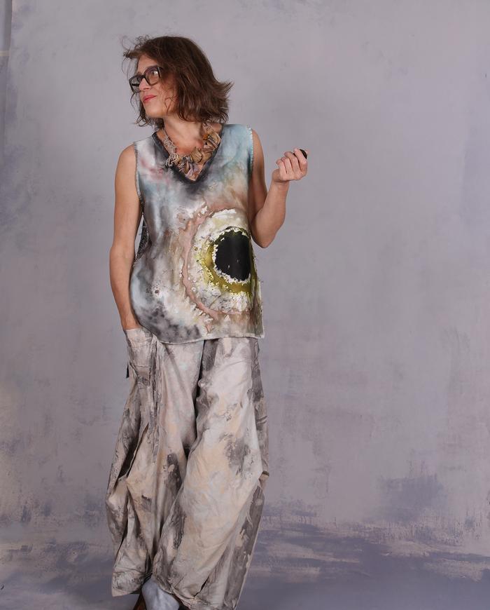 'cloud nine-to-five' asymmetrical luxurious silk reversible blouse