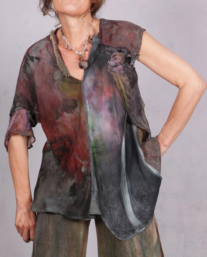 'earth, wind and silk' asymmetrical detailed silk blouse 