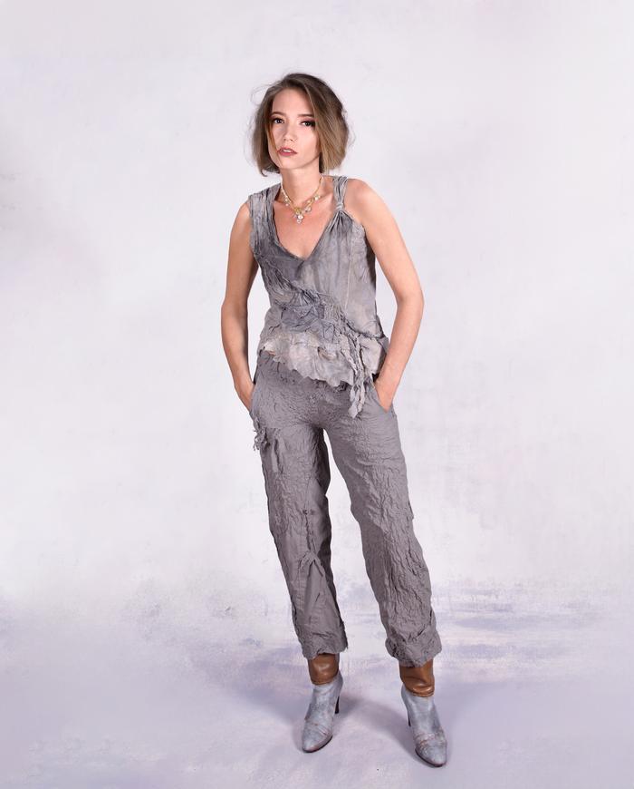 'a slate of mind' sculpted gray avant-garde top