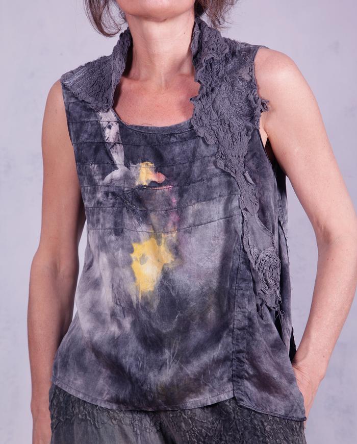 'sun breaking through' modern art asymmetrical silk blouse