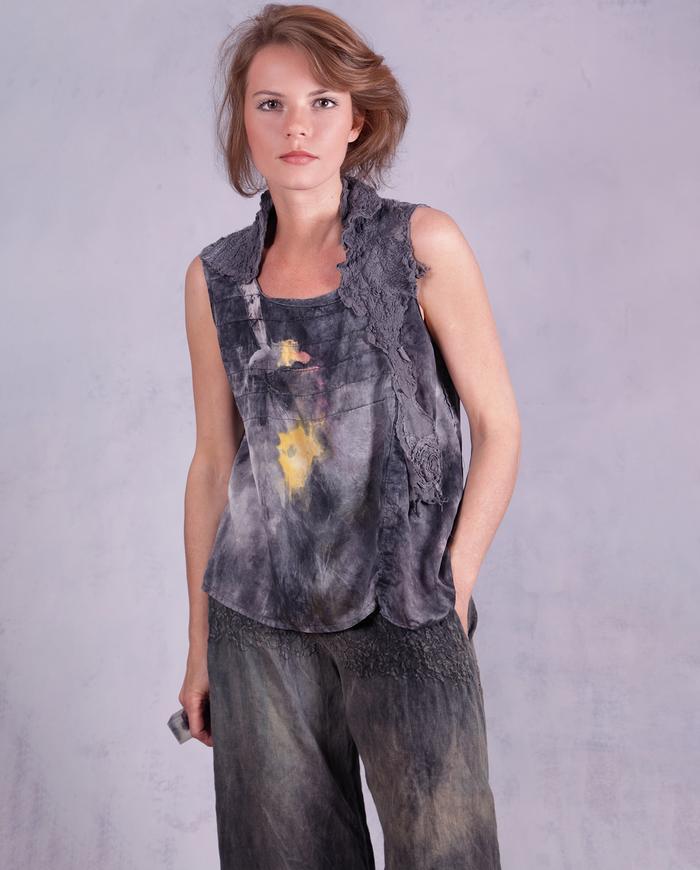 'sun breaking through' modern art asymmetrical silk blouse