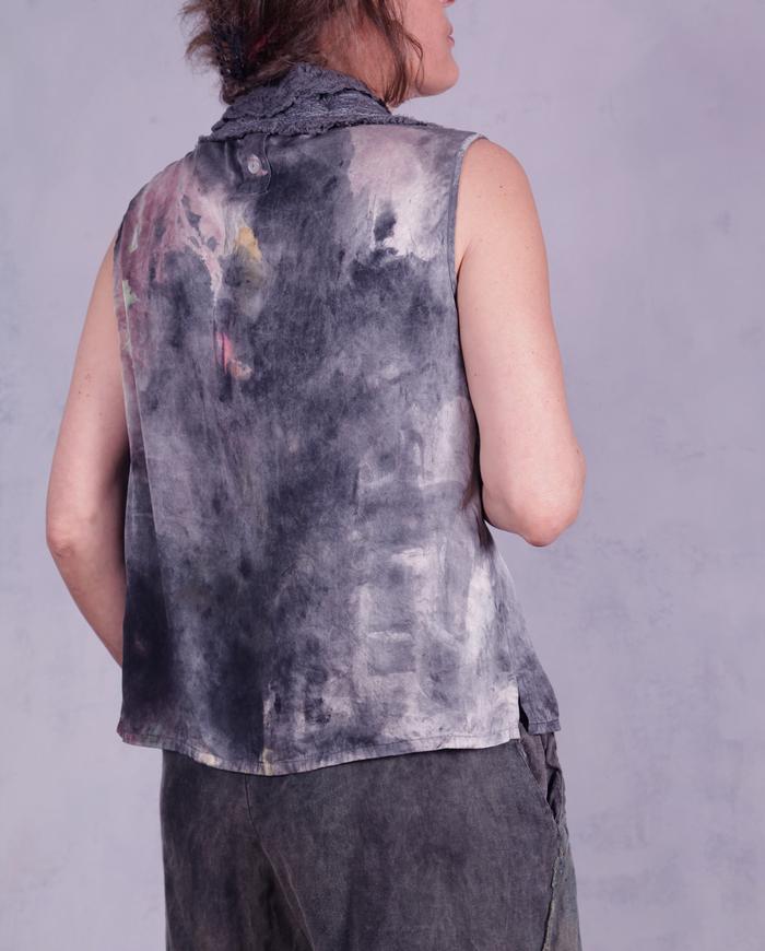 'sun breaking through' modern art asymmetrical silk blouse