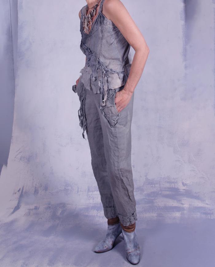 'it's all the sage' sculptural tapered flax linen pants 