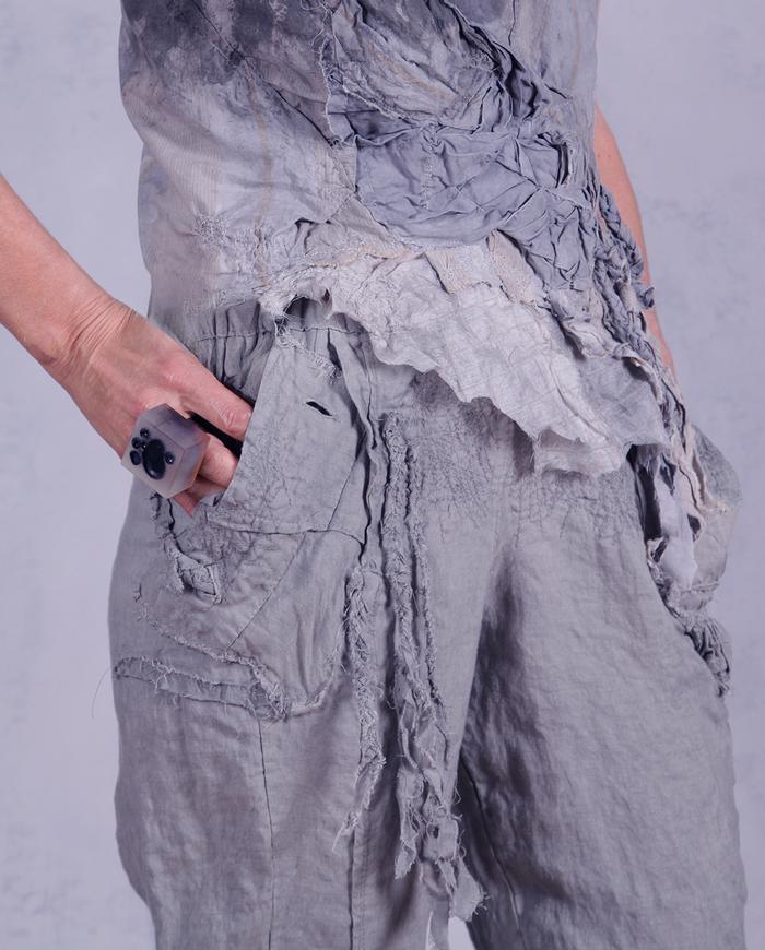 'it's all the sage' sculptural tapered flax linen pants 
