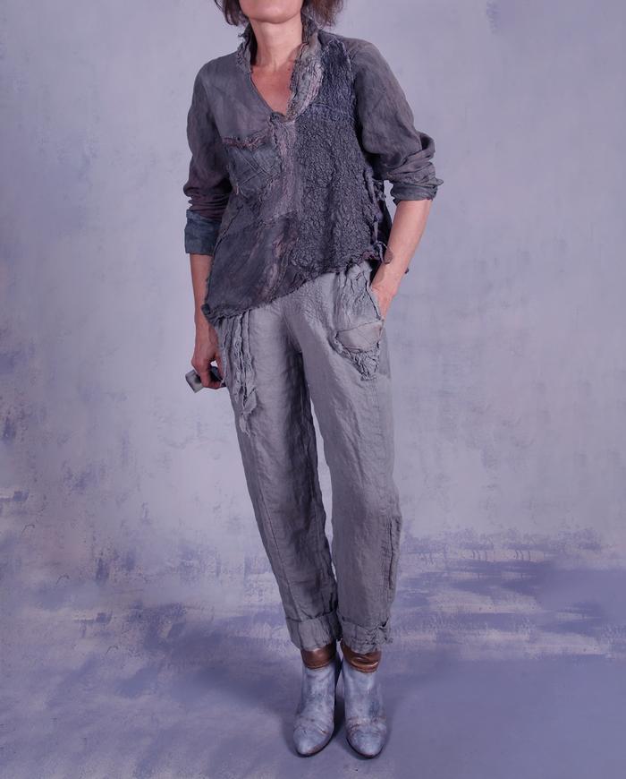 'it's all the sage' sculptural tapered flax linen pants 