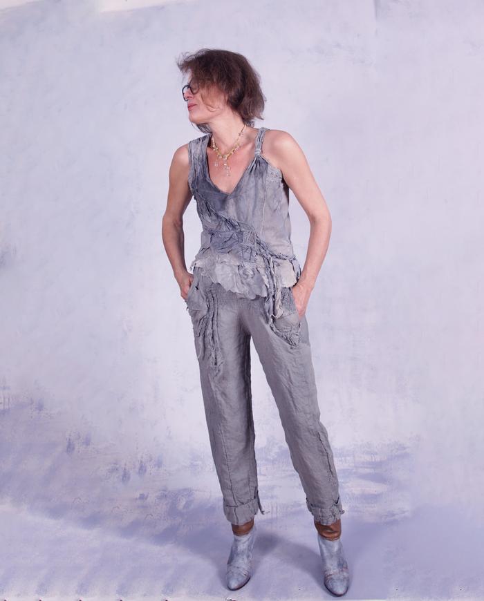 'it's all the sage' sculptural tapered flax linen pants 