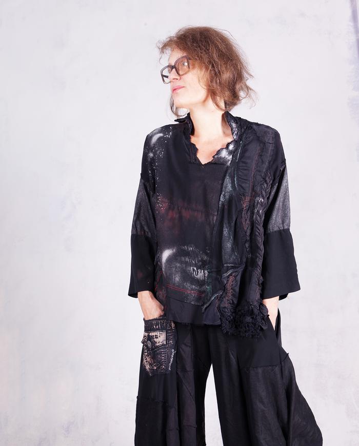 'stretching out the night' detailed art blouse