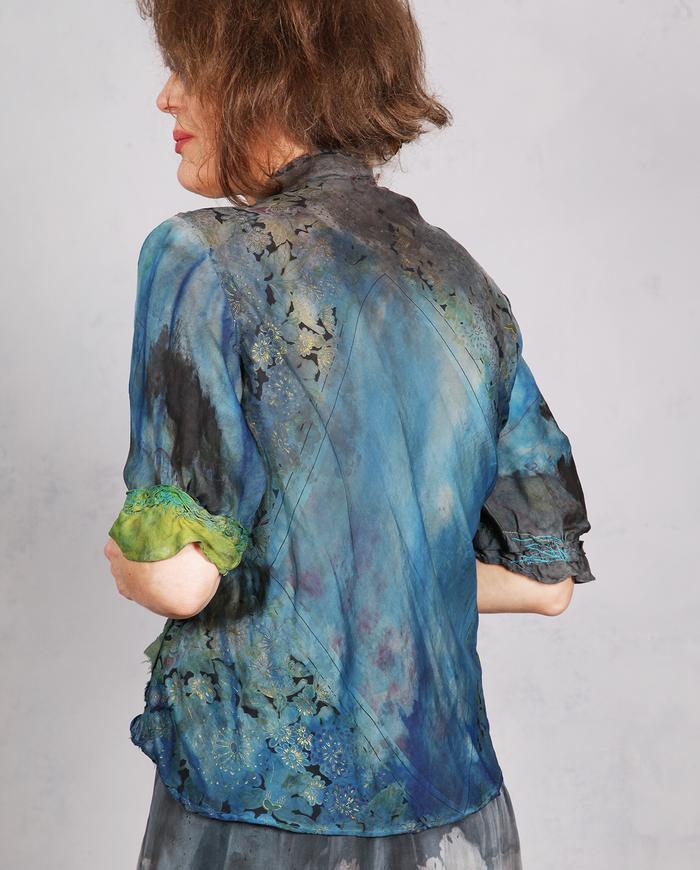 'a textured breeze' detailed asymmetrical silk blouse