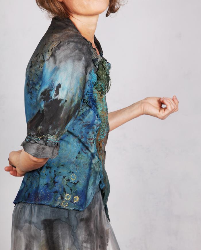 'a textured breeze' detailed asymmetrical silk blouse