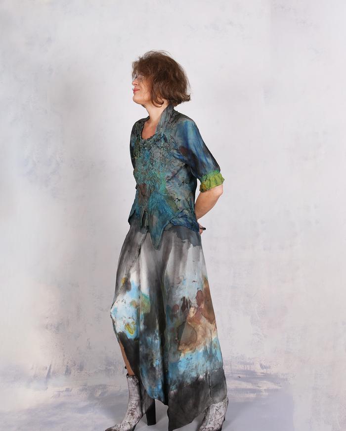 'a textured breeze' detailed asymmetrical silk blouse
