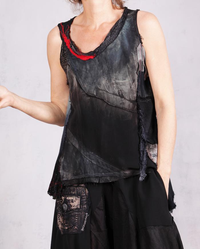 'a mixed media mystery' detailed avant-garde tank top