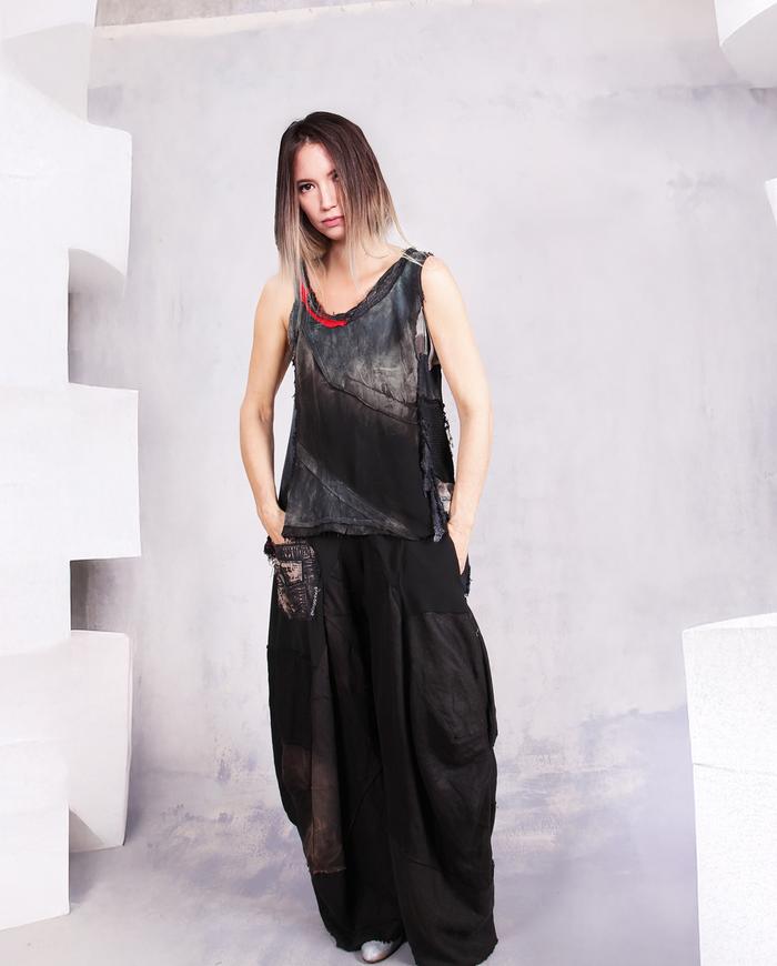 'a mixed media mystery' detailed avant-garde tank top