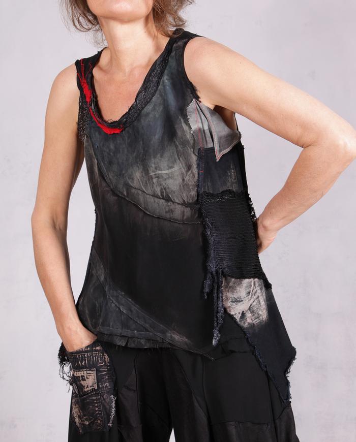 'a mixed media mystery' detailed avant-garde tank top