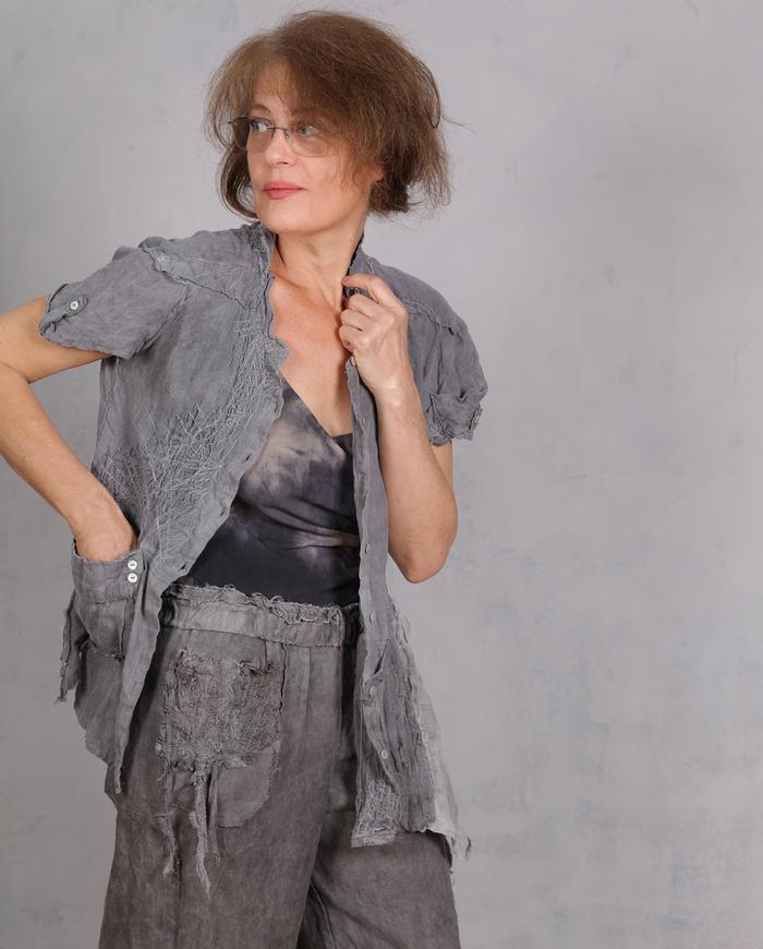 'fog and flax' asymmetrical linen blouse